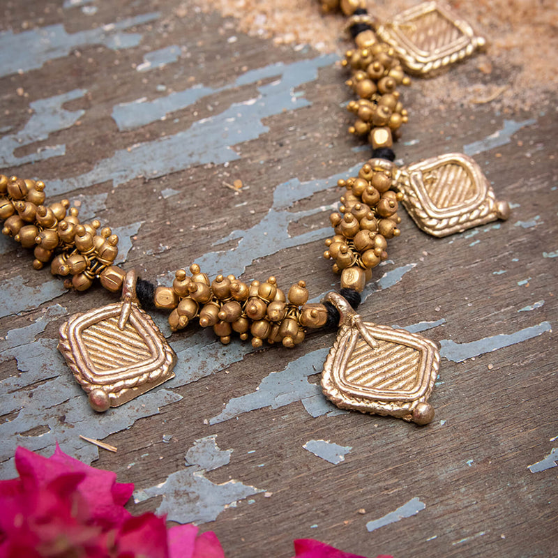 Contemporary Handmade Square Dhokra Coated Choker