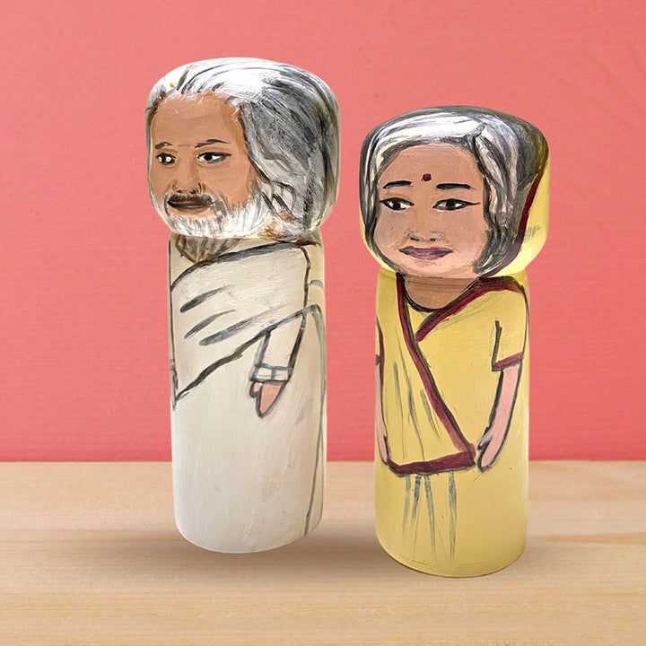 Handpainted Wooden Personalised Dolls for Elderly Couples - Large