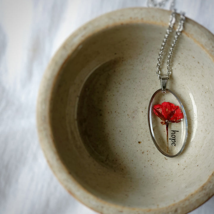 Hope Preserved Flower Necklace - Red Rose