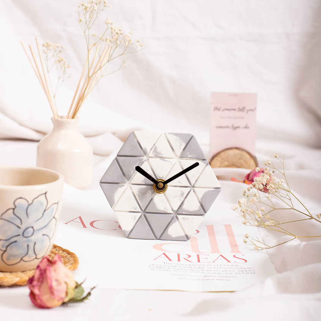 Handcrafted Hexagon Concrete Desk Clock