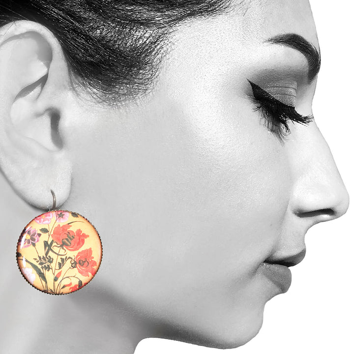 Orange Mughal Flower Miniature Painted Earrings
