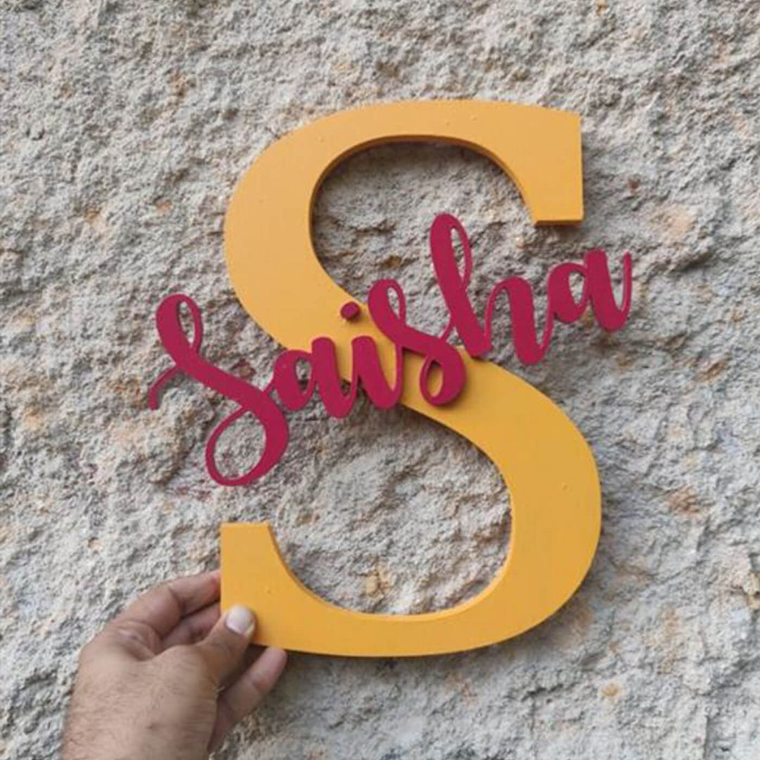 Red and Yellow Hand-painted MDF Monogram Initial Nameboard