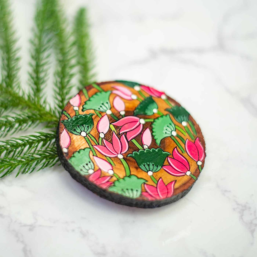 Handpainted Fridge Magnet - Pink Lotus