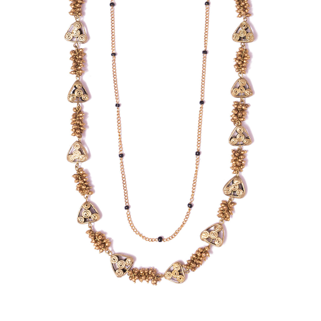 Contemporary Handmade Dokra Golden Brass Bead Layer Necklace