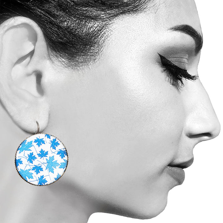 White Chinar Leaves Painted Earring