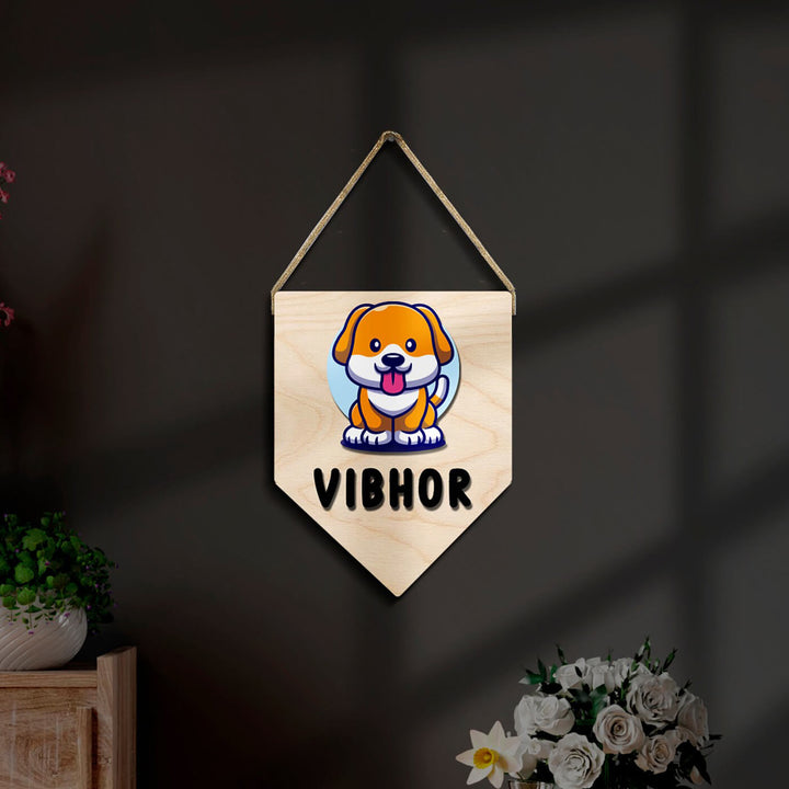 Kids Dog Themed 3D Name Plate - Hanging Wall Banner Personalized Name