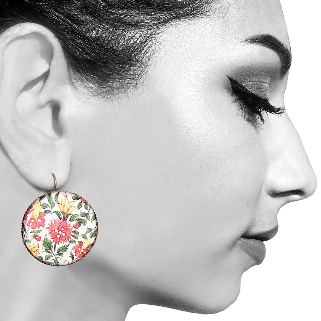 White Karauli Palace Mural Painted Earring
