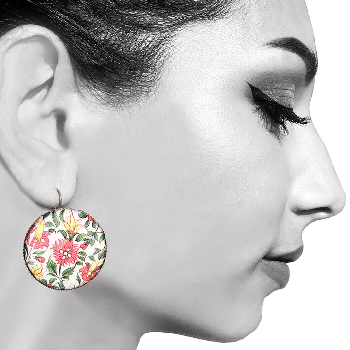 White Karauli Palace Mural Painted Earring