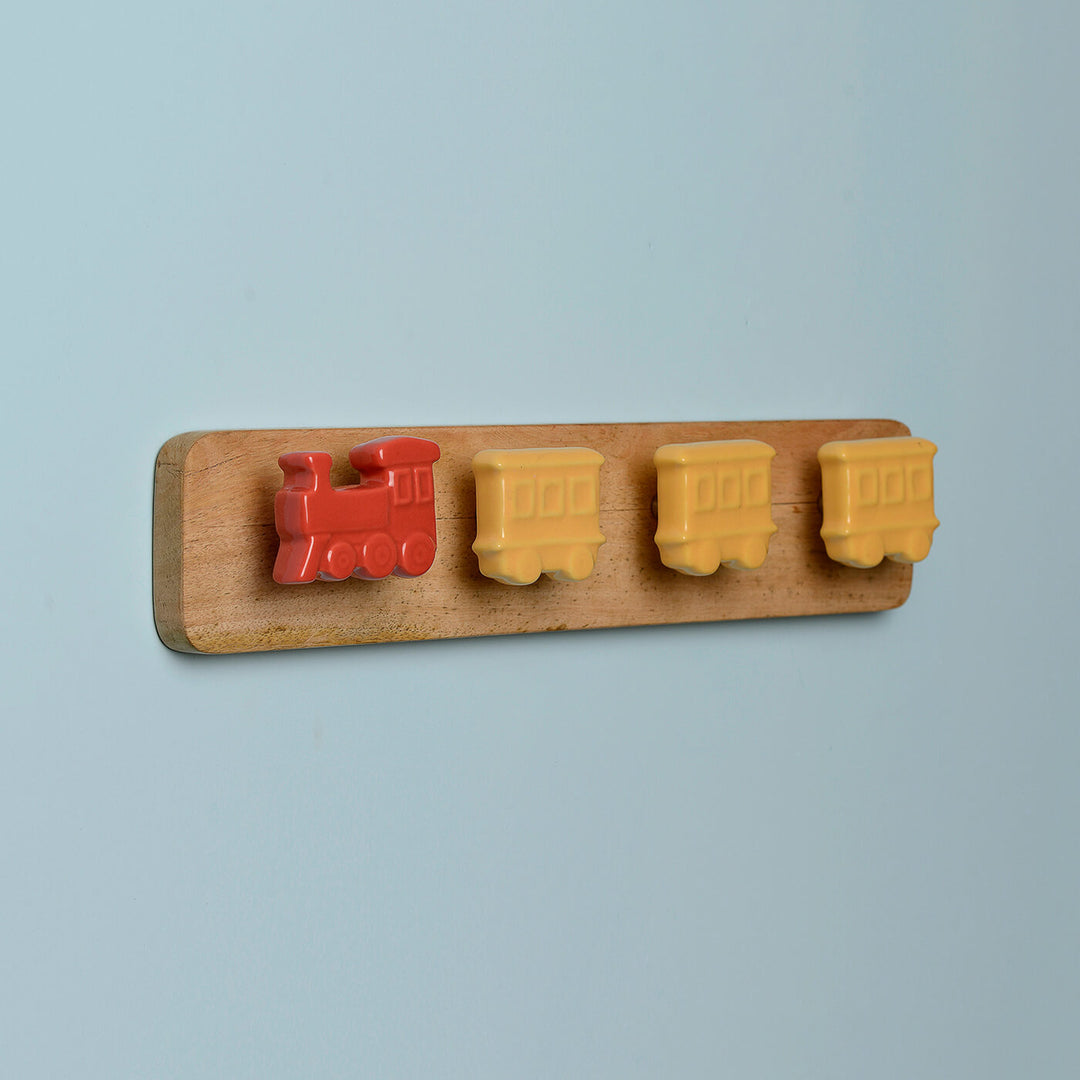 Handmade Ceramic and Wood Train Hook