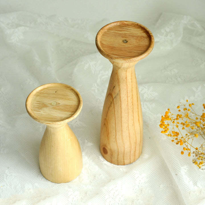 Handcrafted Rustic Rubber Wood Candle Holders | Set Of 2