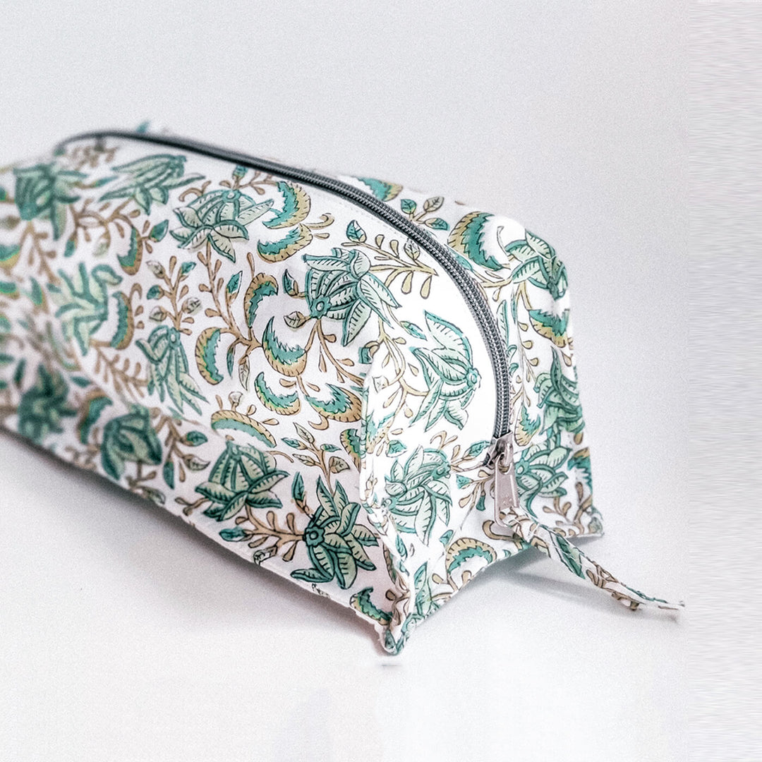 Green Floral Travel Makeup Organizer