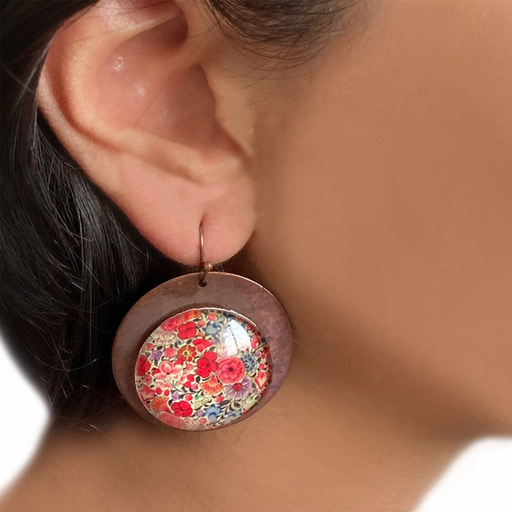 Red Naqashi Hazarposh Copper Earrings