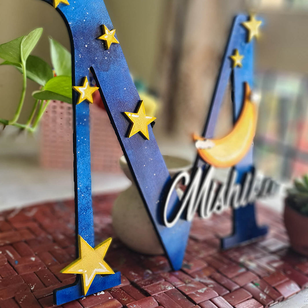 Starry Night Monogram Nameboard for Kids