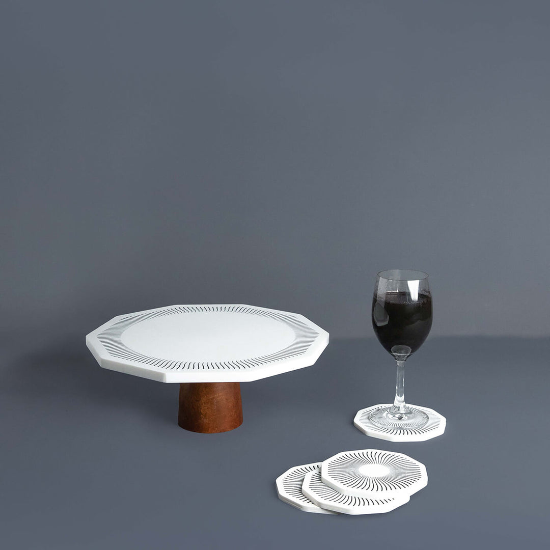 Chrysto Mango Wood Cake Stand and Coaster Set
