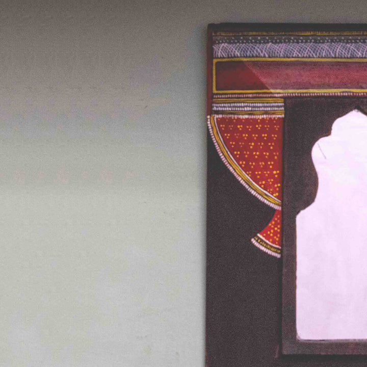 Handpainted Miniature Mirror with Vintage Wooden Frame - Palace Arch