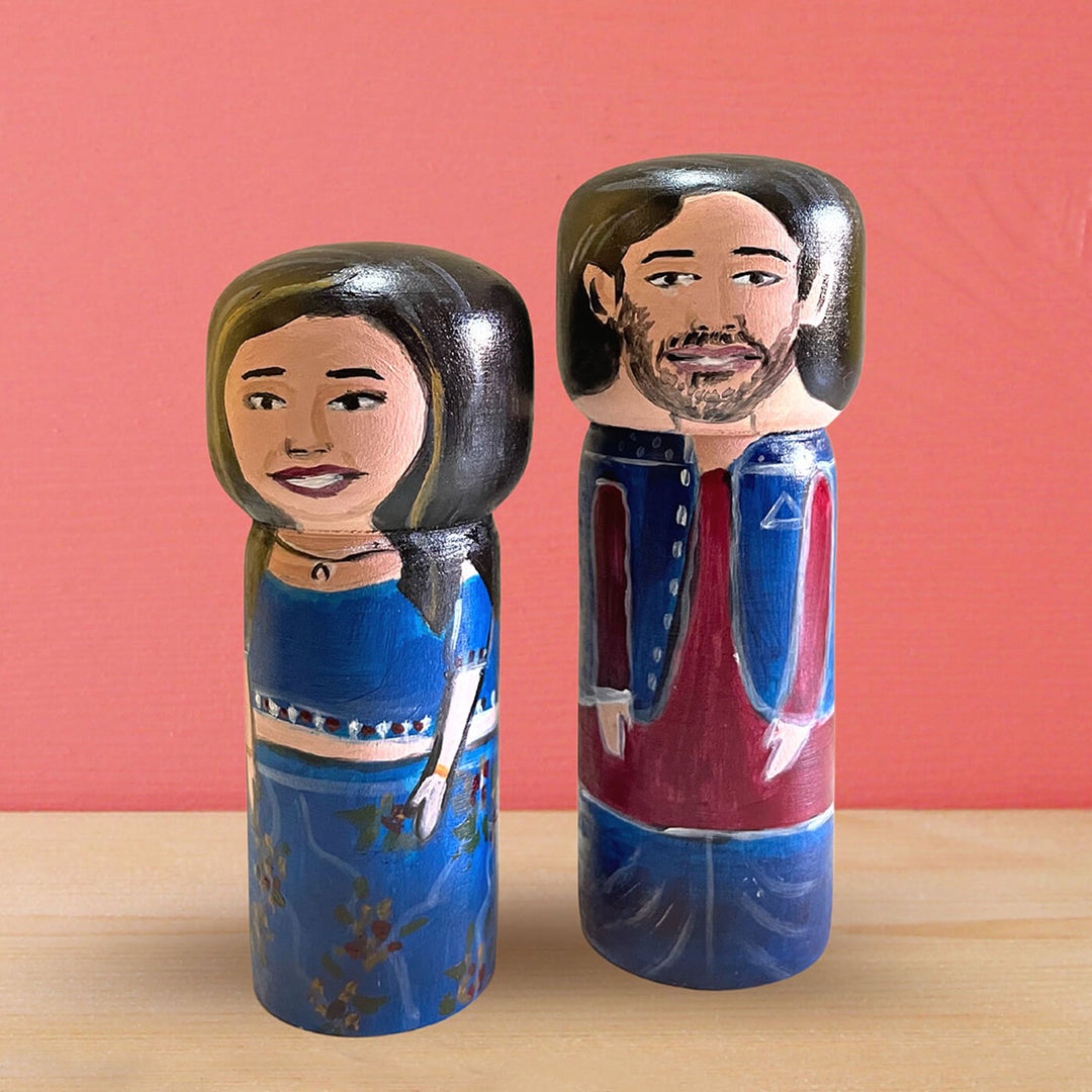 Handpainted Wooden Personalised Couple Dolls - Large