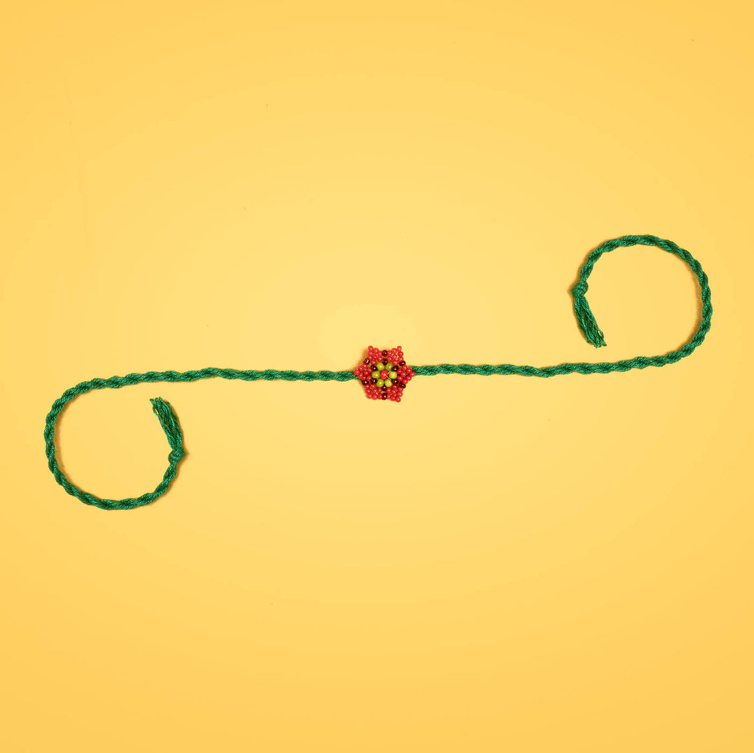 Phool Collection Glass Beeds Rakhi Green Red - Full Length View