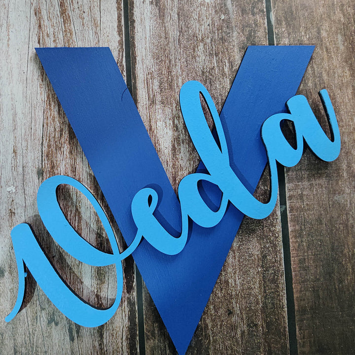 Blue Hand-painted MDF Monogram Initial Nameboard