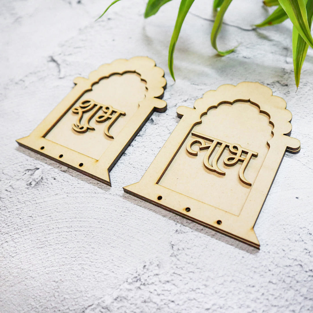 Saver Bundle - Ready to Paint Temple Style Shubh Labh MDF Hangings - SHUBH005
