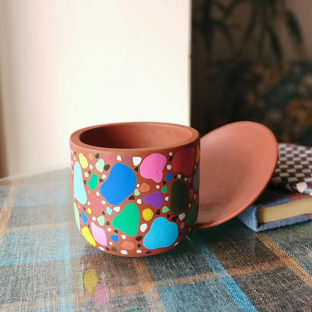 Handpainted Terracotta Terrazzo Tiles Planter Pot