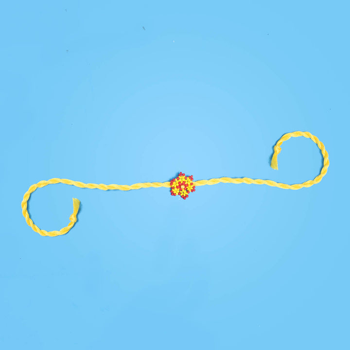 Phool Collection Glass Beeds Rakhi Yellow Red - Full Product Length Layout