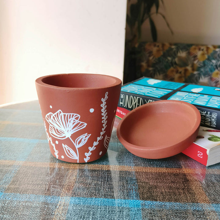 Handpainted Terracotta Jungle White Forest Planter Pot