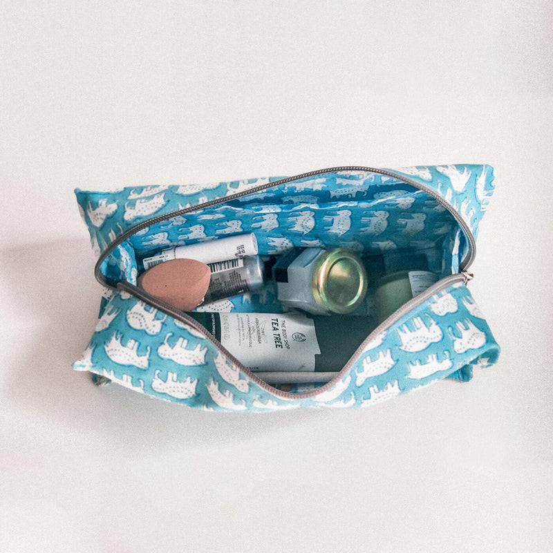 Blue Elephant Motif Travel Makeup Organizer