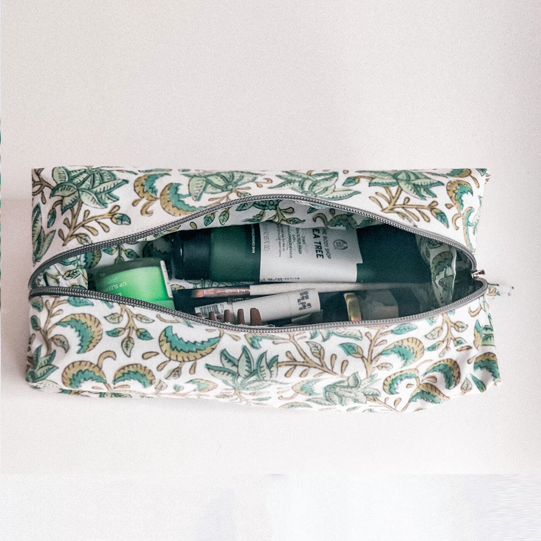Green Floral Travel Makeup Organizer