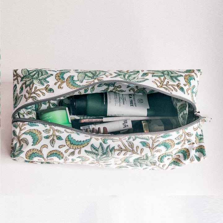 Green Floral Travel Makeup Organizer