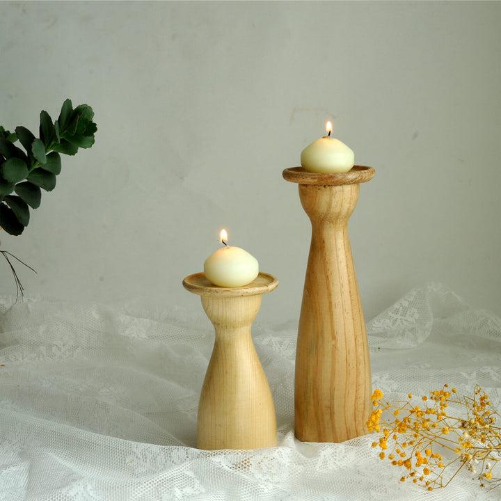 Handcrafted Rustic Rubber Wood Candle Holders | Set Of 2