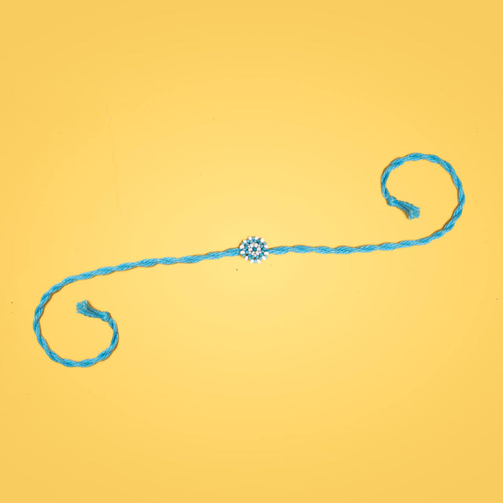 Chaand Collection Glass Beeds Rakhi Sky Blue - Extended Length Showing Full Design