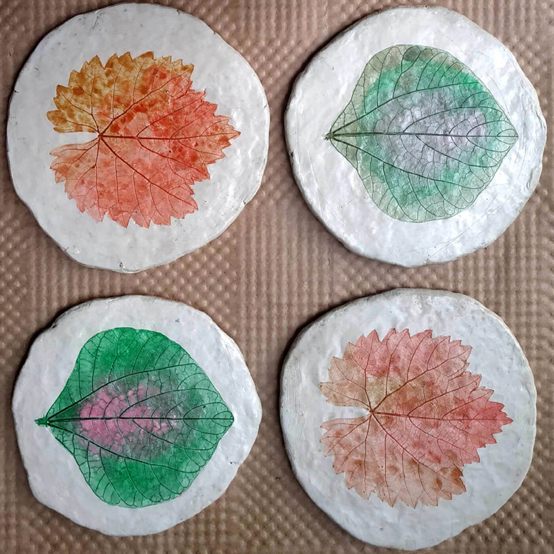 Handcrafted Leaf Imprint Coasters - Spring