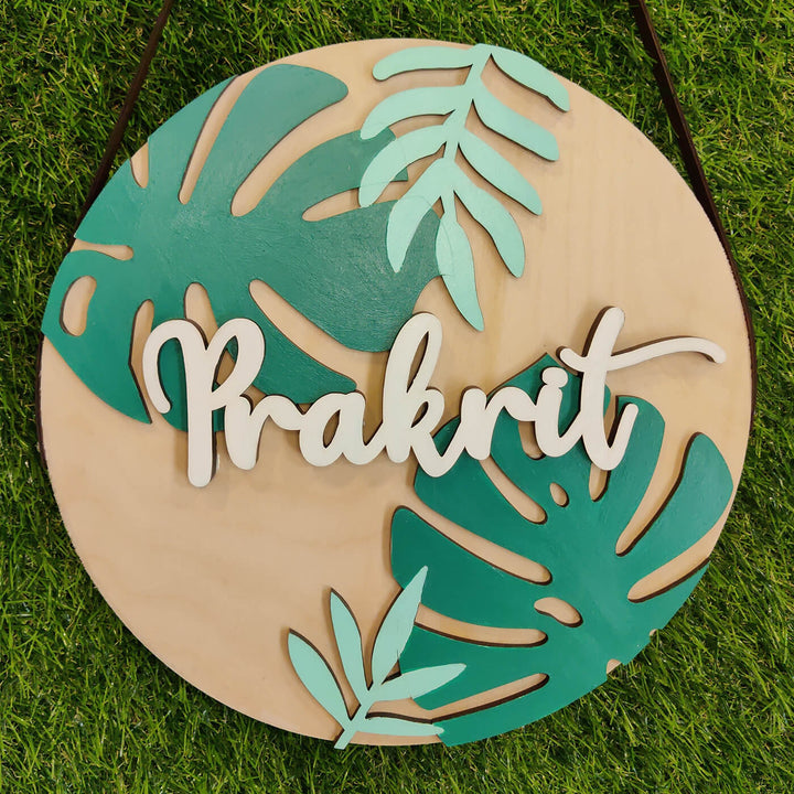 Painted Nameboard for Kids - Monstera Leaves