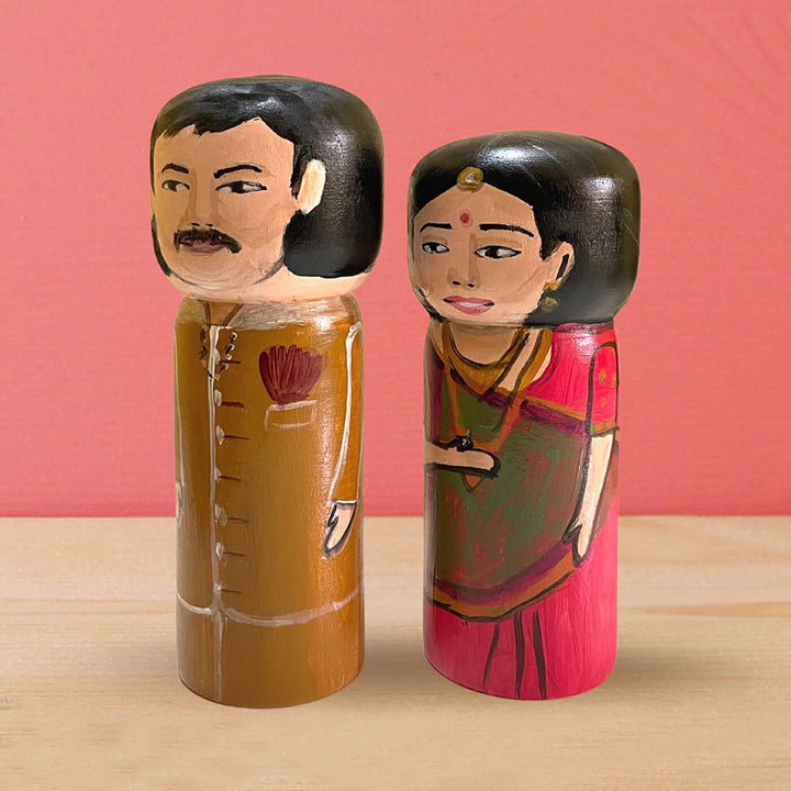 Personalised Handpainted Wooden Couple Dolls - Large