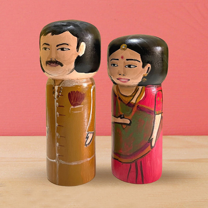 Personalised Handpainted Wooden Couple Dolls - Large