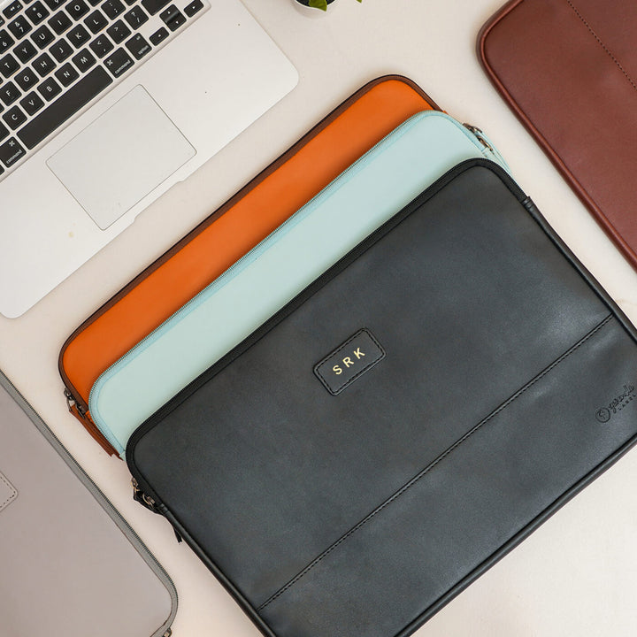 Sleek Faux Leather Personalized Laptop Sleeve