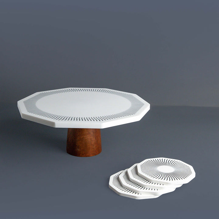 Chrysto Mango Wood Cake Stand and Coaster Set
