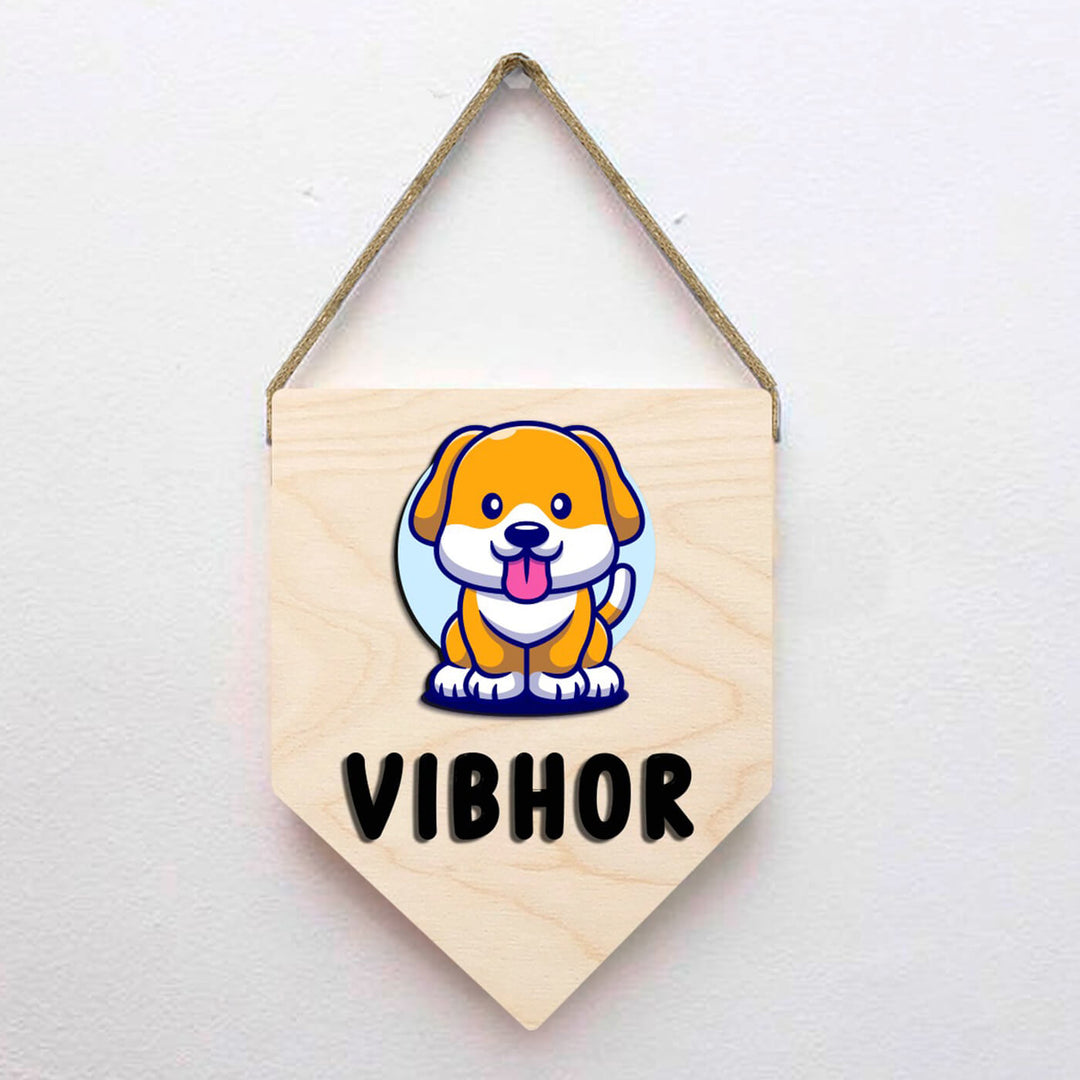 Kids Dog Themed 3D Name Plate - Hanging with Name Personalization Example