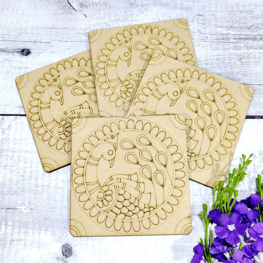 Ready-To-Paint MDF Peacock Coaster Bases - PREM-CT004