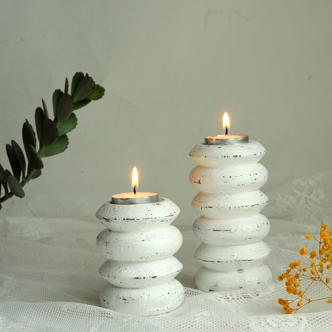 Hand Moulded Pinewood Circlet Candle Holders - Set of 2