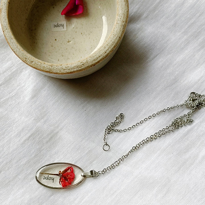 Hope Preserved Flower Necklace - Red Rose