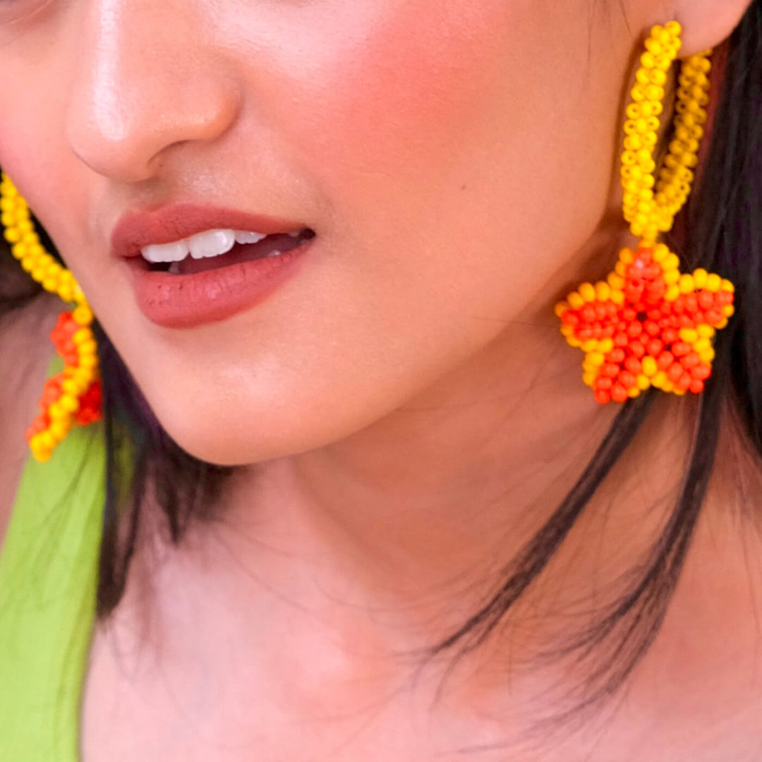 Hand Embroidered Floral Sequin Earrings
