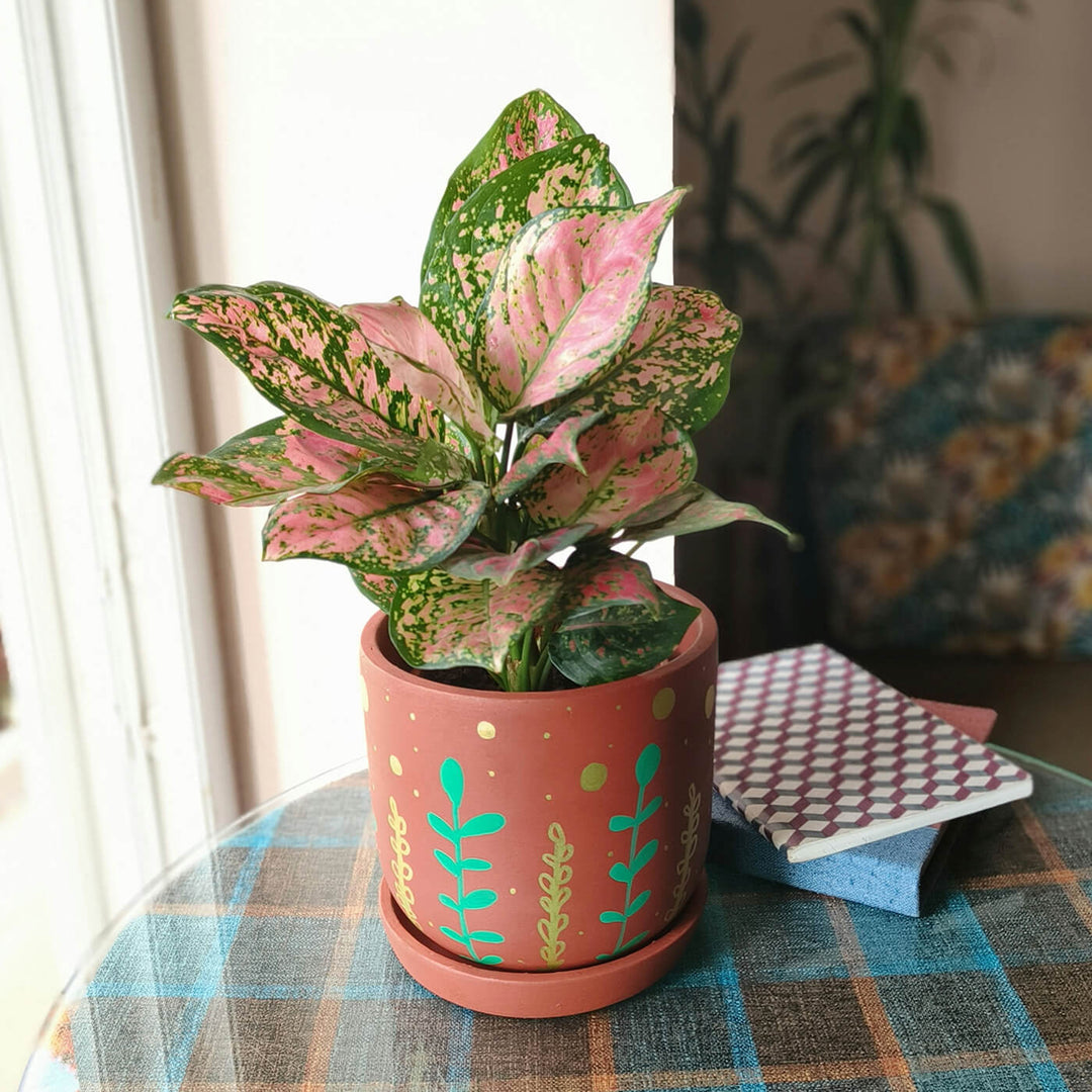 Handpainted Terracotta Gold Fields Planter Pot
