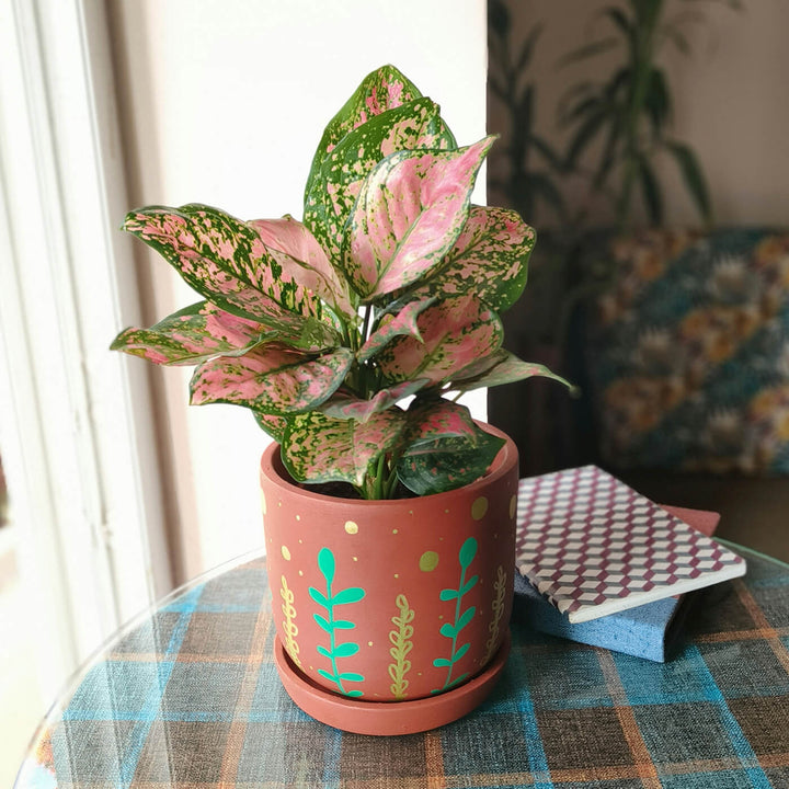 Handpainted Terracotta Gold Fields Planter Pot