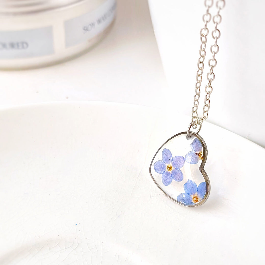 Heartbeat Preserved Flower Necklace - Forget Me Not