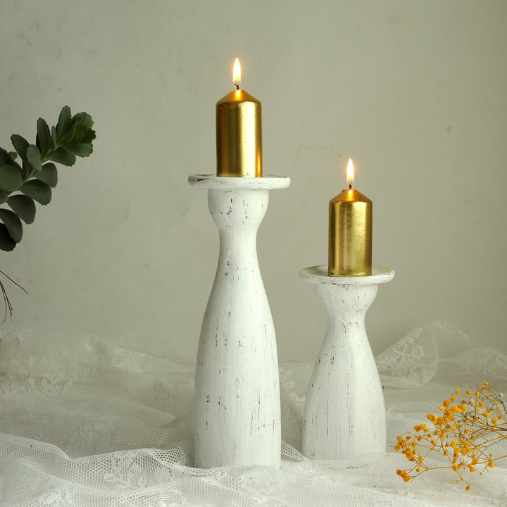 Hand Moulded Rubberwood Rustic Candle Holders - Set of 2