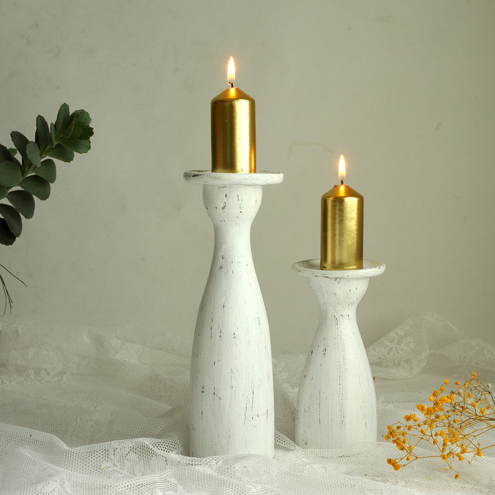 Handcrafted Rustic Rubber Wood Candle Holders | Set Of 2