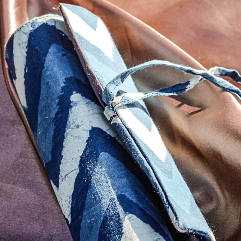 Hand-stitched Indigo Chevron Roll Up Case