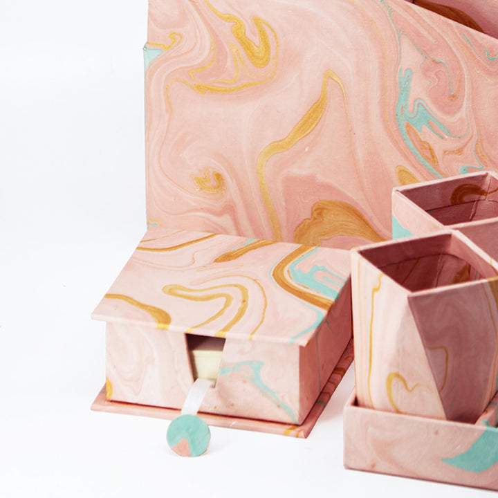 Marble Pattern Desk Organiser Set