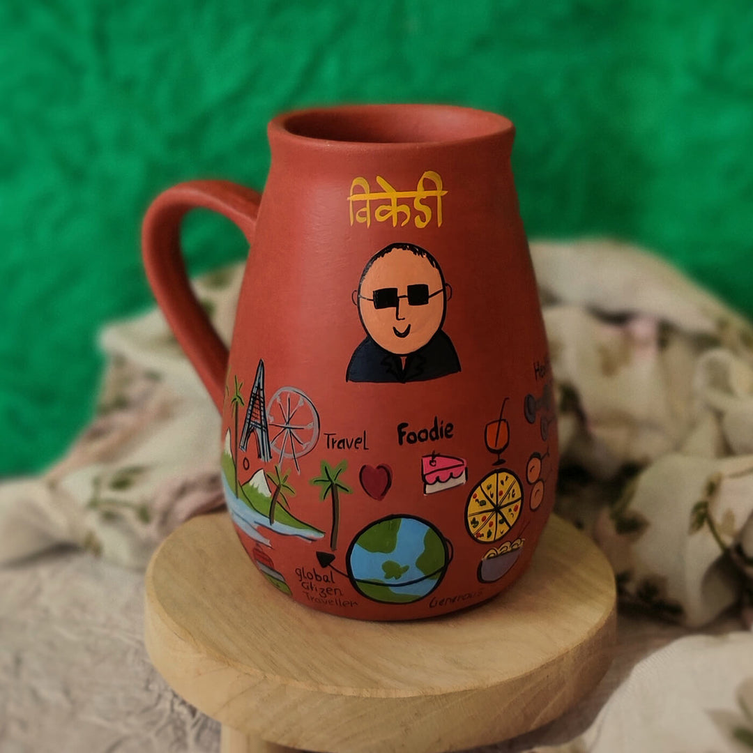 Handpainted Personalized Hobby Theme Clay Mug With Doodles